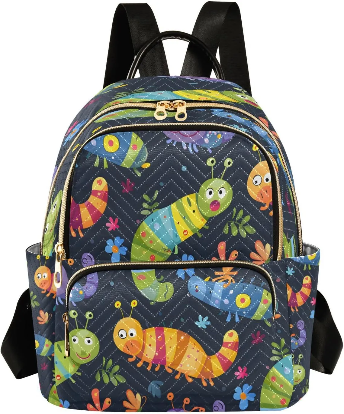 ALAZA Colored Cartoon Caterpillar Mini Backpack Purse for Women Travel Bag Lightweight Shoulder Bag Fashion Daypack