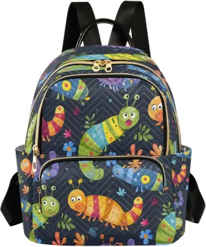 ALAZA Colored Cartoon Caterpillar Mini Backpack Purse for Women Travel Bag Lightweight Shoulder Bag Fashion Daypack