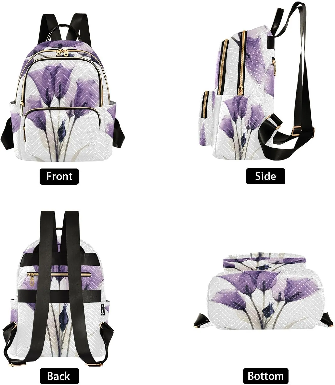 ALAZA Purple Tulip Flowers Mini Backpack Purse for Women Travel Bag Lightweight Shoulder Bag Fashion Daypack