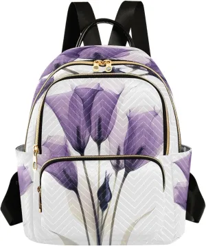 ALAZA Purple Tulip Flowers Mini Backpack Purse for Women Travel Bag Lightweight Shoulder Bag Fashion Daypack