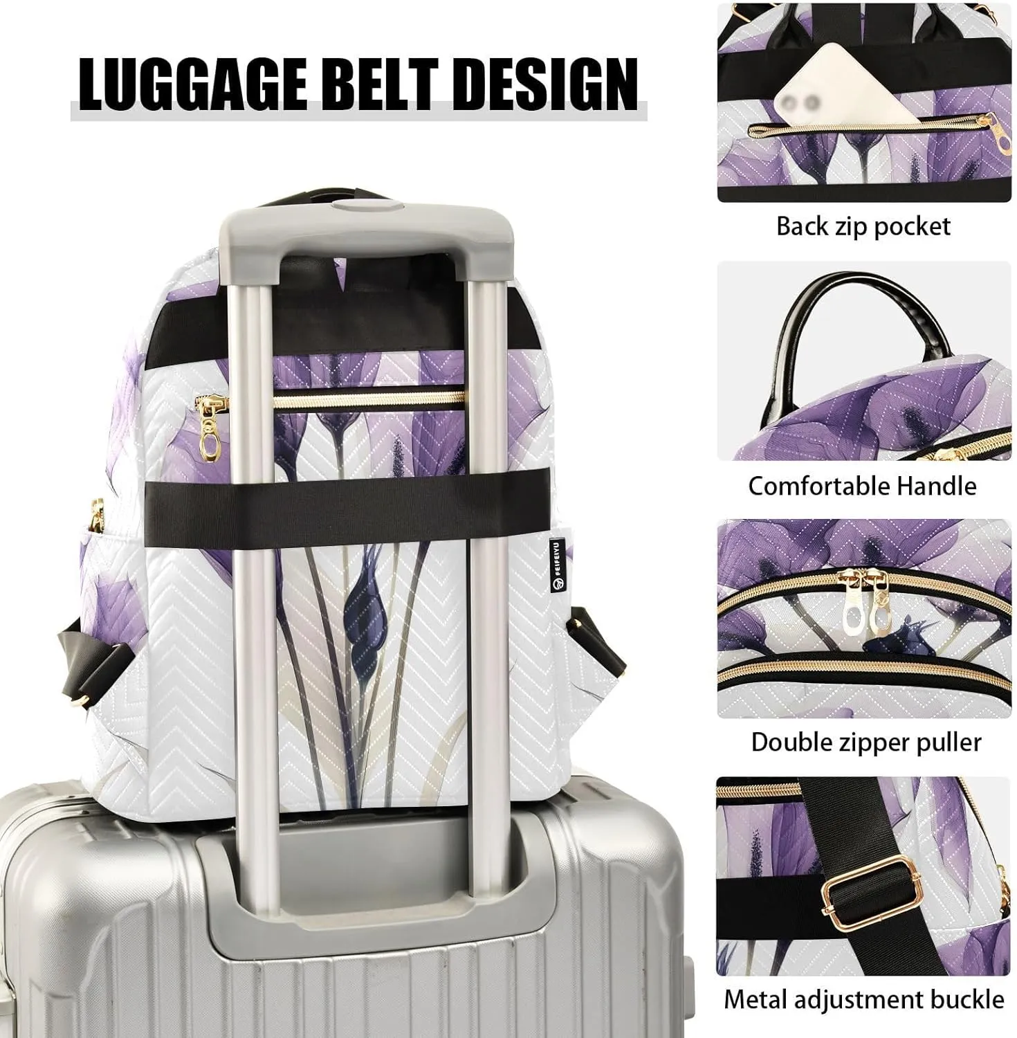 ALAZA Purple Tulip Flowers Mini Backpack Purse for Women Travel Bag Lightweight Shoulder Bag Fashion Daypack