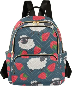 ALAZA Sheep Eating Strawberries Small Backpack Purse for Women Travel Bag Lightweight Shoulder Bag Fashion Daypack349