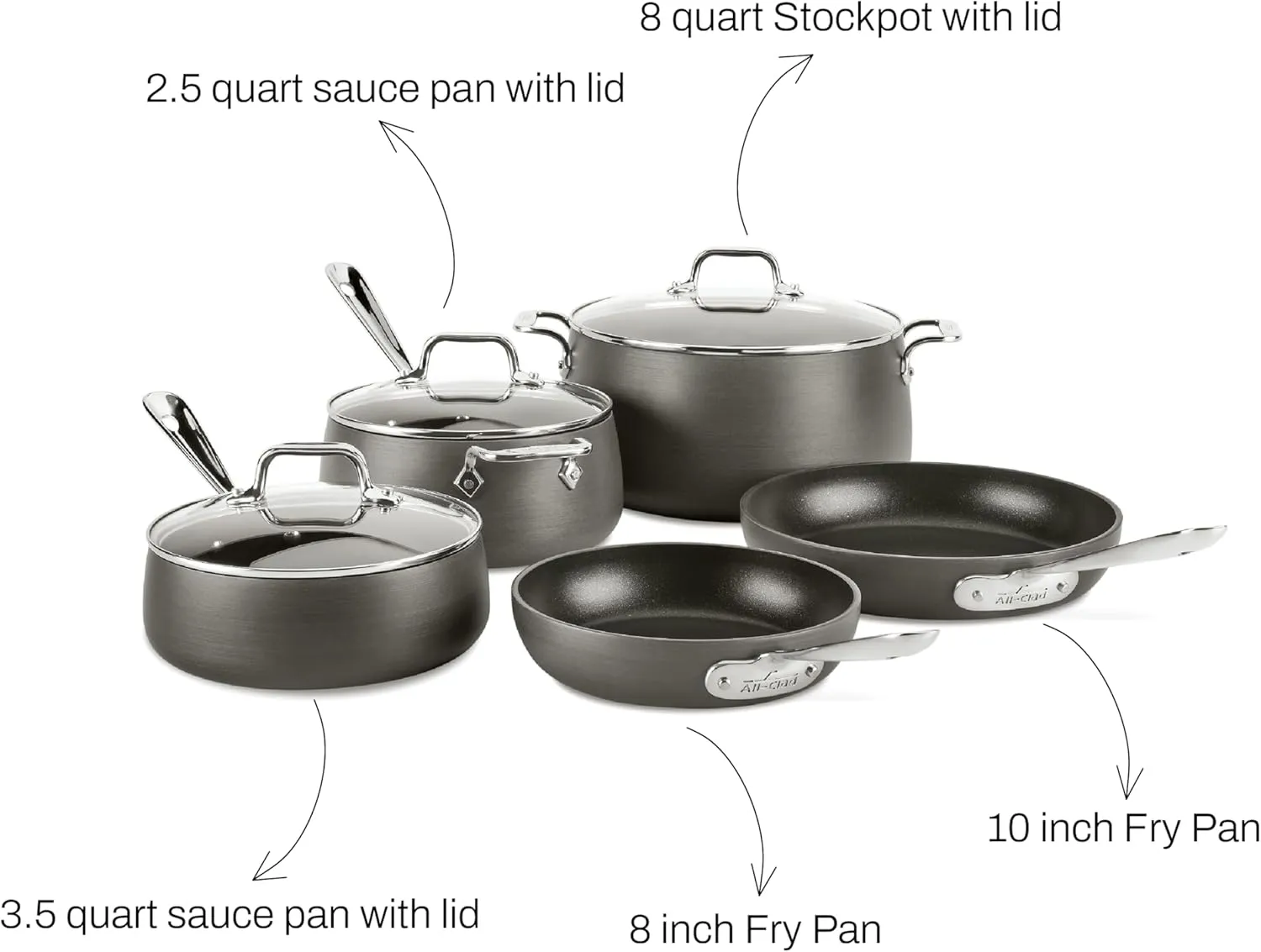 All-Clad HA1 Hard Anodized Nonstick Pots and Pans Set Non Stick Cookware Sets, Oven Broiler Safe 500F, Black