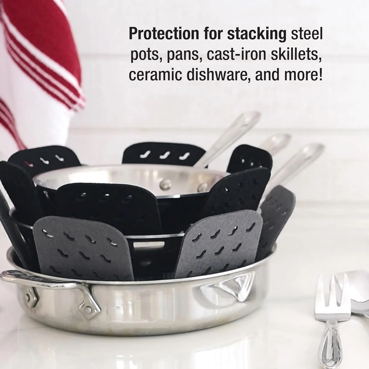 All-Clad Pot Protectors & Silicone Grip Set: Pot and Pan Protectors for Kitchen Organization, 100% Silicone Heat Resistant Grip Set, 8-Piece