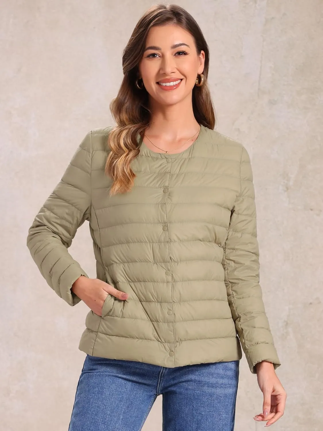 Allegra K Women's Puffer Jacket Lightweight Button Down Packable Long Sleeve Coat