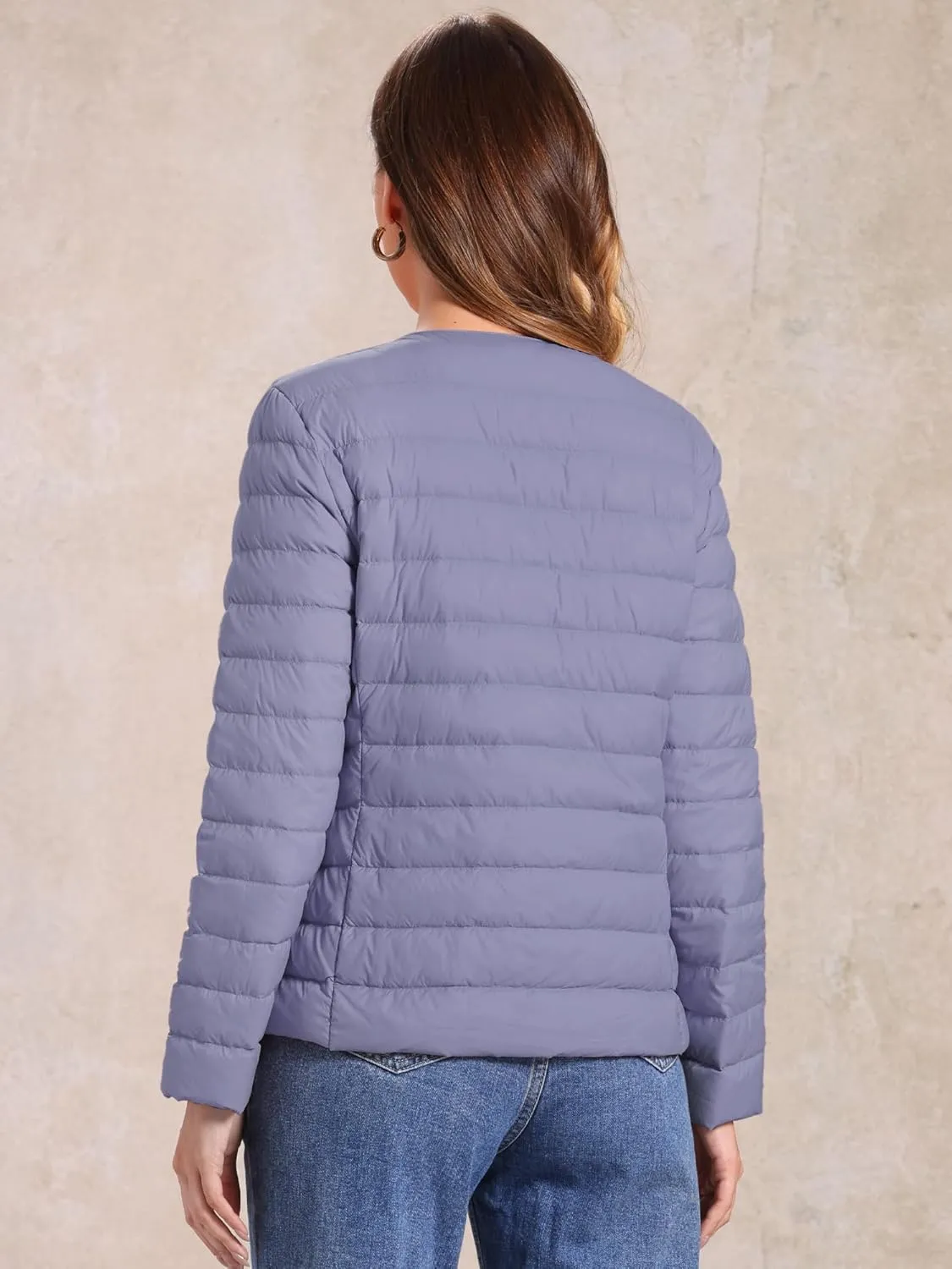 Allegra K Women's Puffer Jacket Lightweight Button Down Packable Long Sleeve Coat