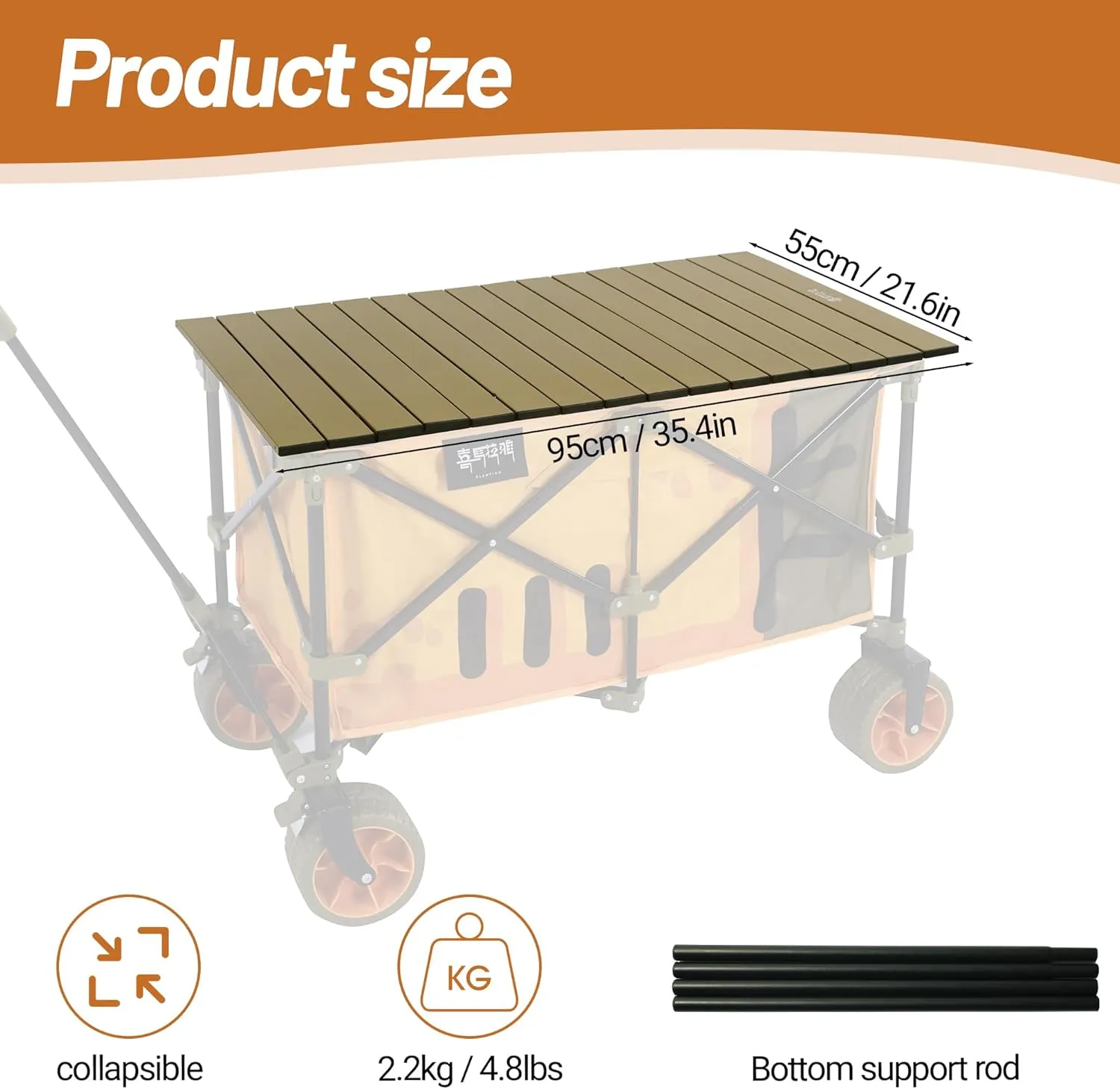 Aluminum Alloy Steel Collapsible Board Desktop Folding Table for Garden Cart Foldable Wagon Heavy Duty Foldable Metal Outdoor Camping 37.4x21.6 inch (Green)