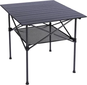 Aluminum Camping Table Roll Top with Mesh Storage, Folding Lightweight Roll Up Table Square for Outdoor Camping Grill, Black, 27.6x27.6 Inch (70x70cm)