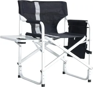 Aluminum Oversized Director Chair, Lightweight Outdoor Folding Camping Chair with 400lbs Weight Capacity, Featuring Foldable Side Table and Detachable Side Bag, Chair Portable (Black)