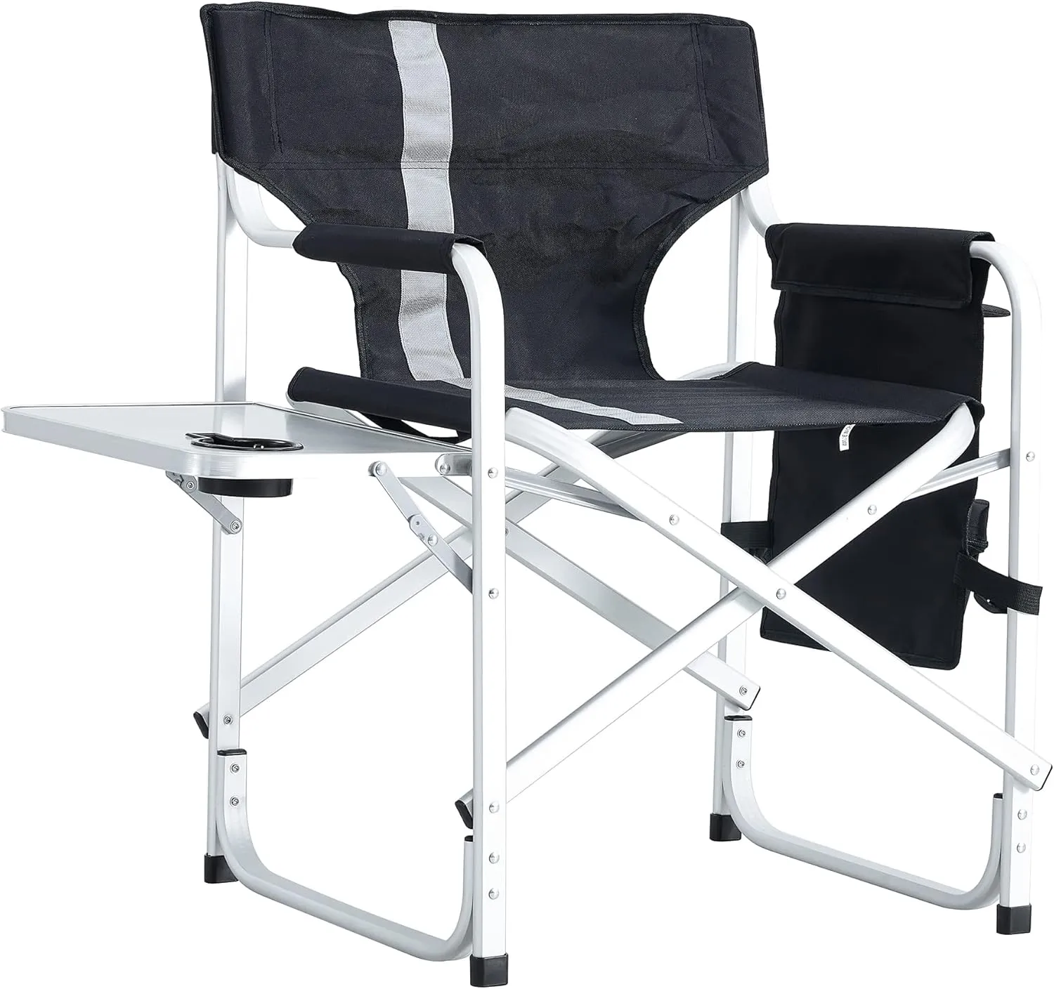Aluminum Oversized Director Chair, Lightweight Outdoor Folding Camping Chair with 400lbs Weight Capacity, Featuring Foldable Side Table and Detachable Side Bag, Chair Portable (Black)