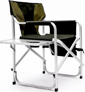 Aluminum Oversized Director Chair, Lightweight Outdoor Folding Camping Chair with 400lbs Weight Capacity, Featuring Foldable Side Table and Detachable Side Bag, Chair Portable (Green)