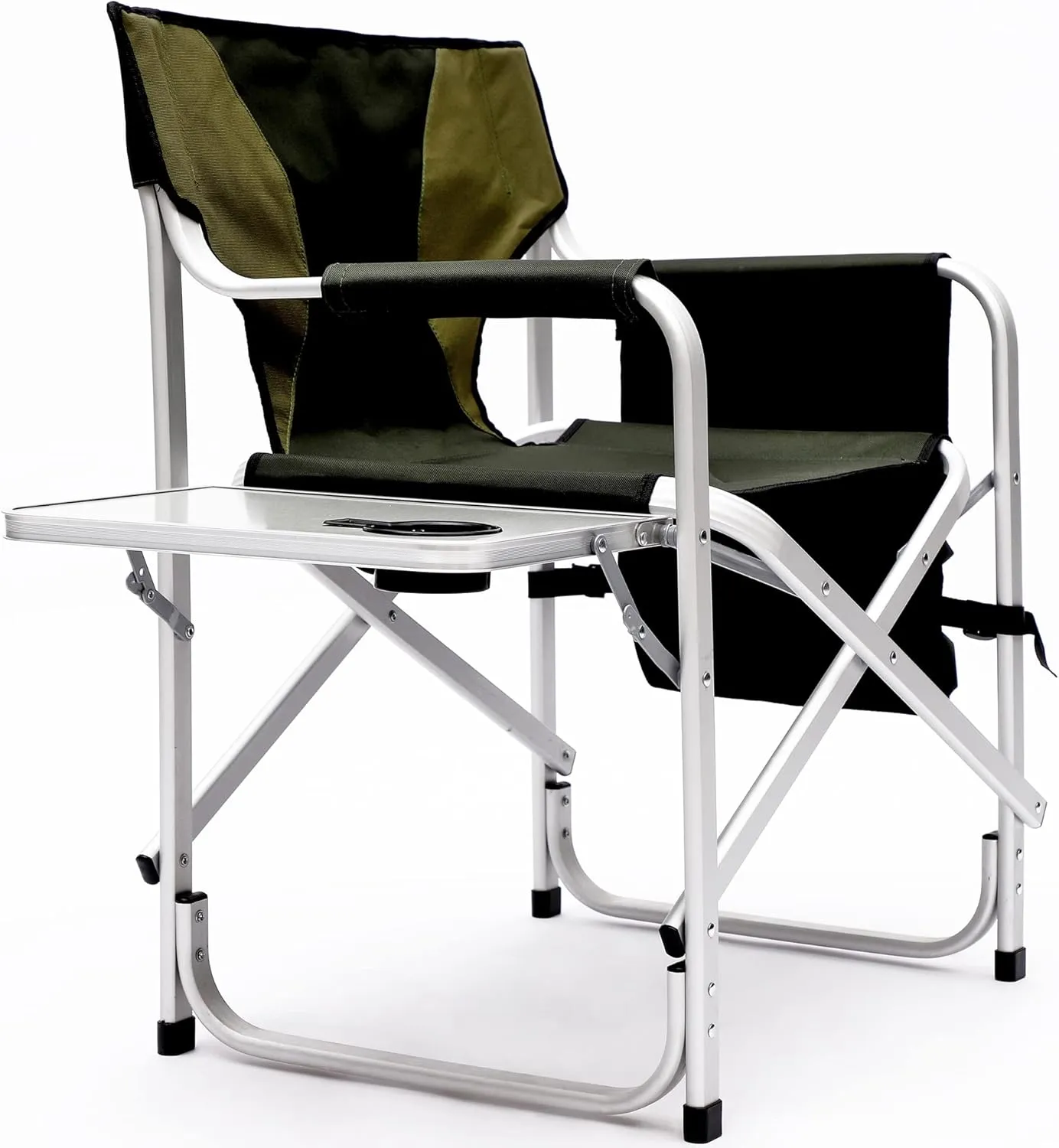 Aluminum Oversized Director Chair, Lightweight Outdoor Folding Camping Chair with 400lbs Weight Capacity, Featuring Foldable Side Table and Detachable Side Bag, Chair Portable (Green)