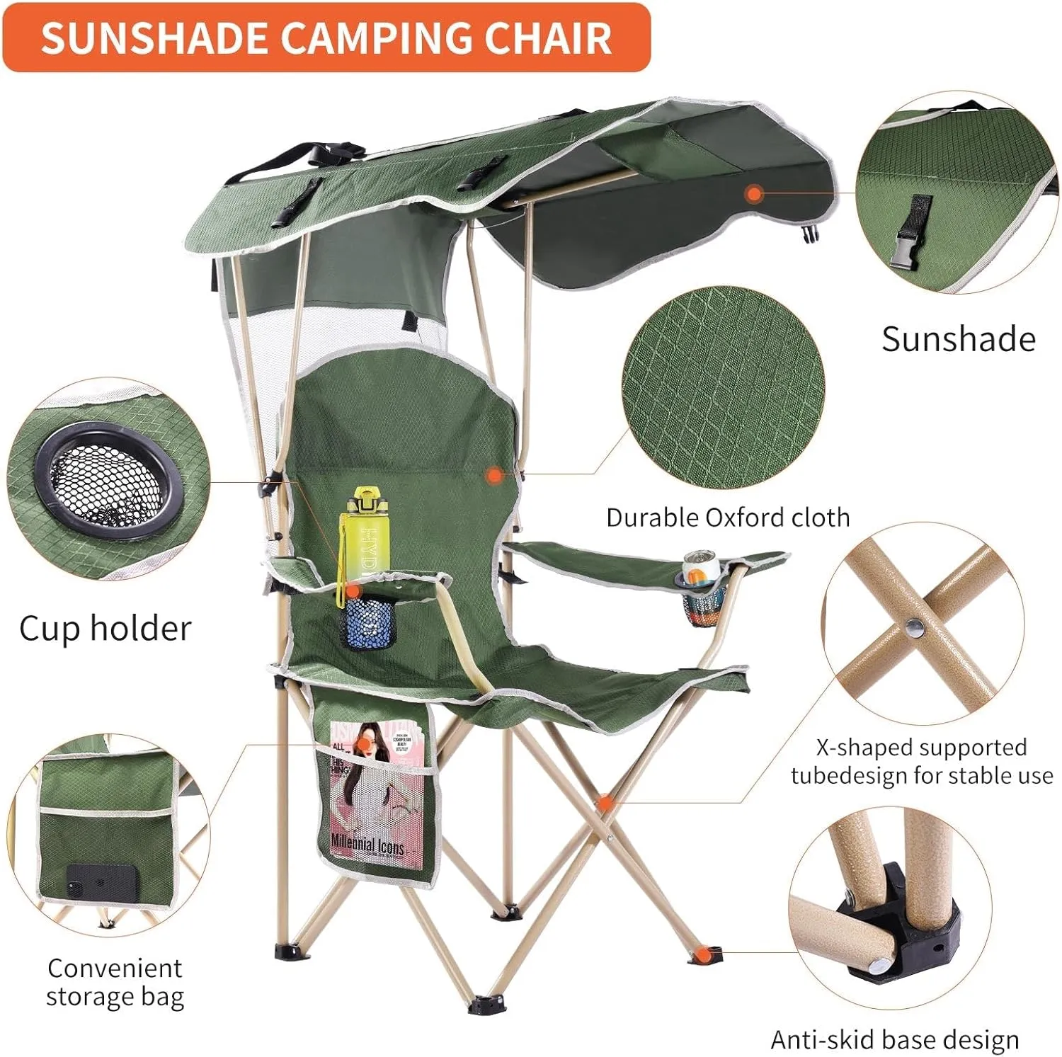 Amazing for less Folding Chair – Portable Outdoor Camping & Beach Chair (Olive Green (Shade), (2-Pack))
