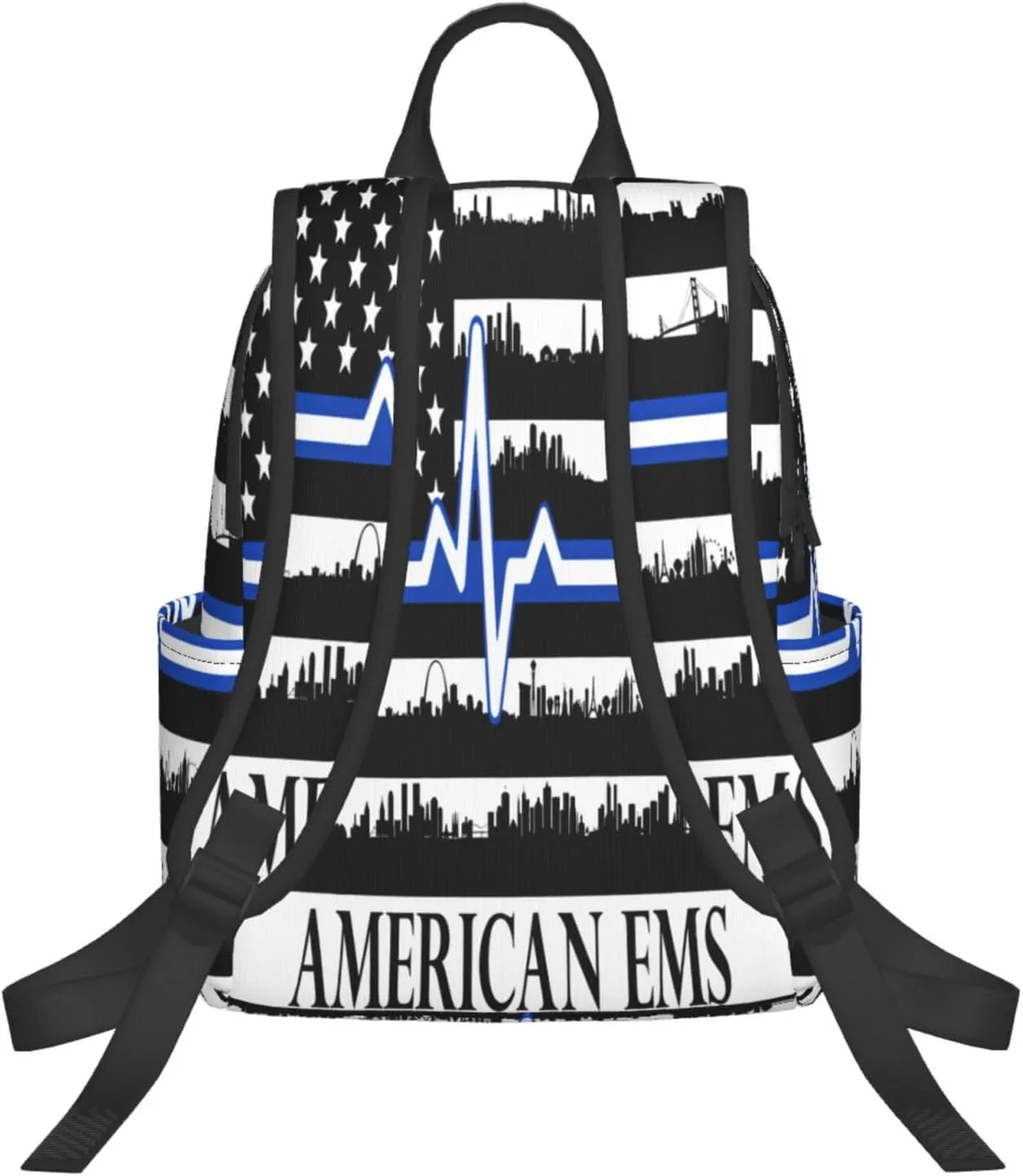 American EMS Rescue Flag Casual Backpacks Laptop Backpack Outdoor Travel Rucksack Sport Carry-On Daypack Lightweight Bag with Multi-Pockets