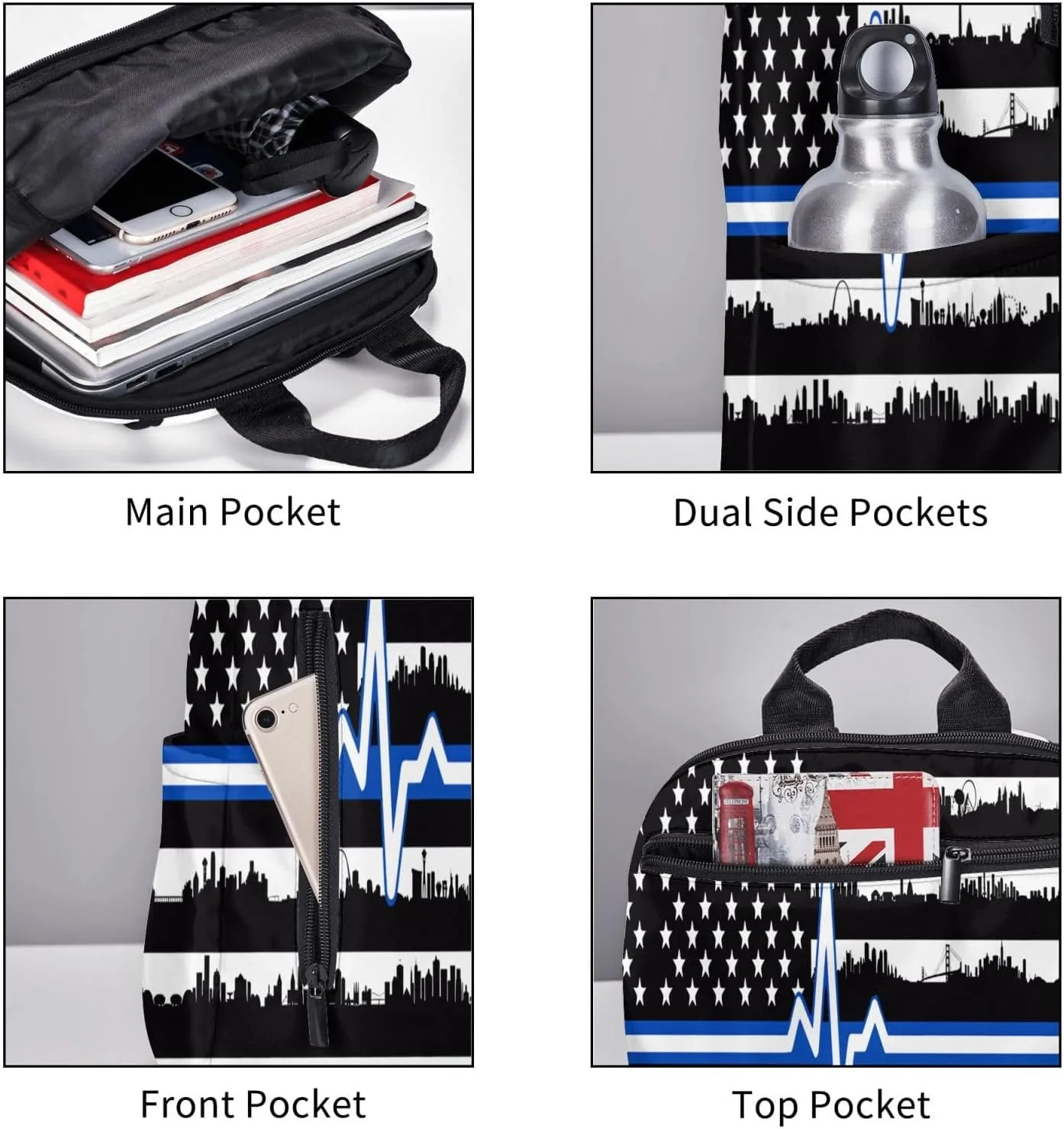 American EMS Rescue Flag Casual Backpacks Laptop Backpack Outdoor Travel Rucksack Sport Carry-On Daypack Lightweight Bag with Multi-Pockets