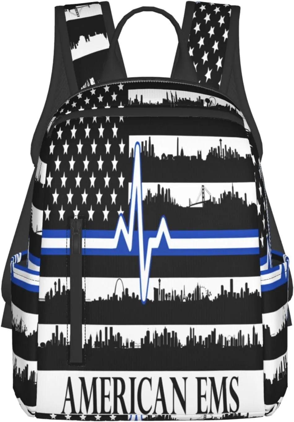 American EMS Rescue Flag Casual Backpacks Laptop Backpack Outdoor Travel Rucksack Sport Carry-On Daypack Lightweight Bag with Multi-Pockets