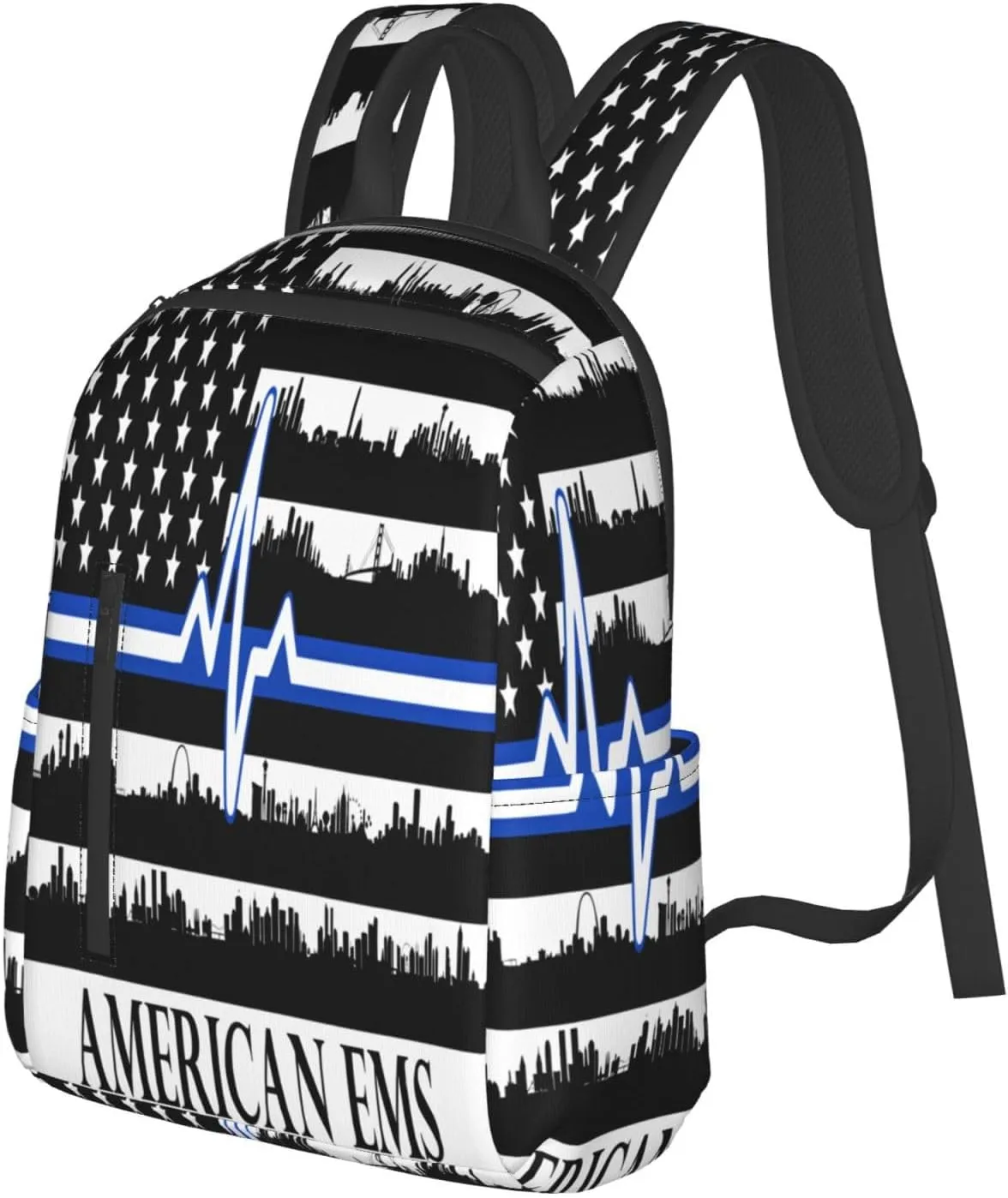 American EMS Rescue Flag Casual Backpacks Laptop Backpack Outdoor Travel Rucksack Sport Carry-On Daypack Lightweight Bag with Multi-Pockets