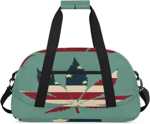 American Flag Gym Duffel Bag for Men Women Hemp Pattern Sports Tote Bag with Adjustable Shoulder Strap for Dance Gymnastics Traveling Outdoor Camping Overnight Stay
