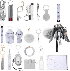AMIR Safety Keychain Set for Women, Wristlet Strap Keychain with Personal Alarm Accessories Kit, Gifts for Women, Girls