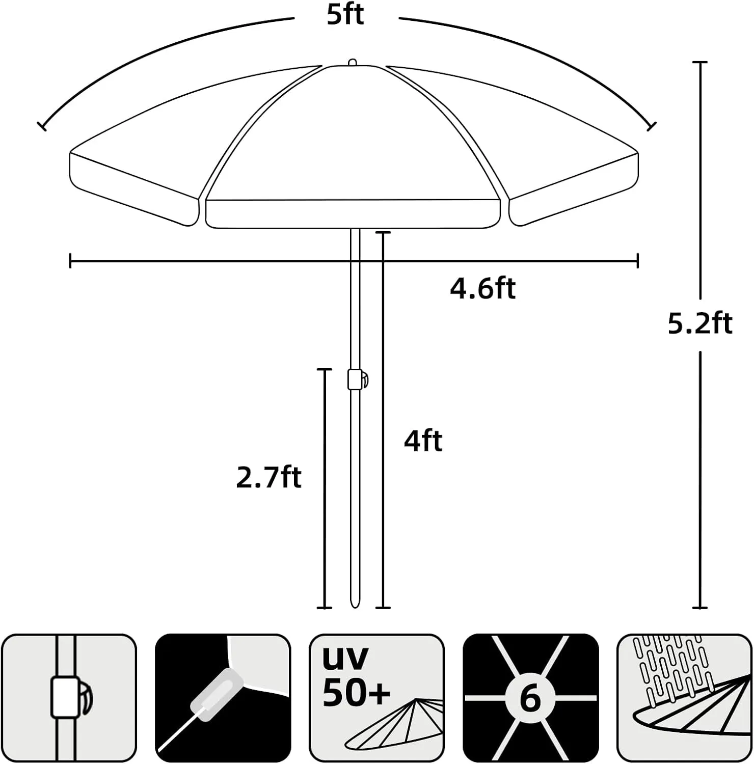 AMMSUN 5ft Seaside Umbrella for Sand Box Water Table - Kids Durable Umbrellas for children Picnic Beach Camping Garden Outdoor Play Shade Green Clownfish