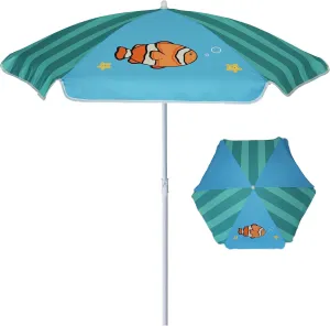 AMMSUN 5ft Seaside Umbrella for Sand Box Water Table - Kids Durable Umbrellas for children Picnic Beach Camping Garden Outdoor Play Shade Green Clownfish