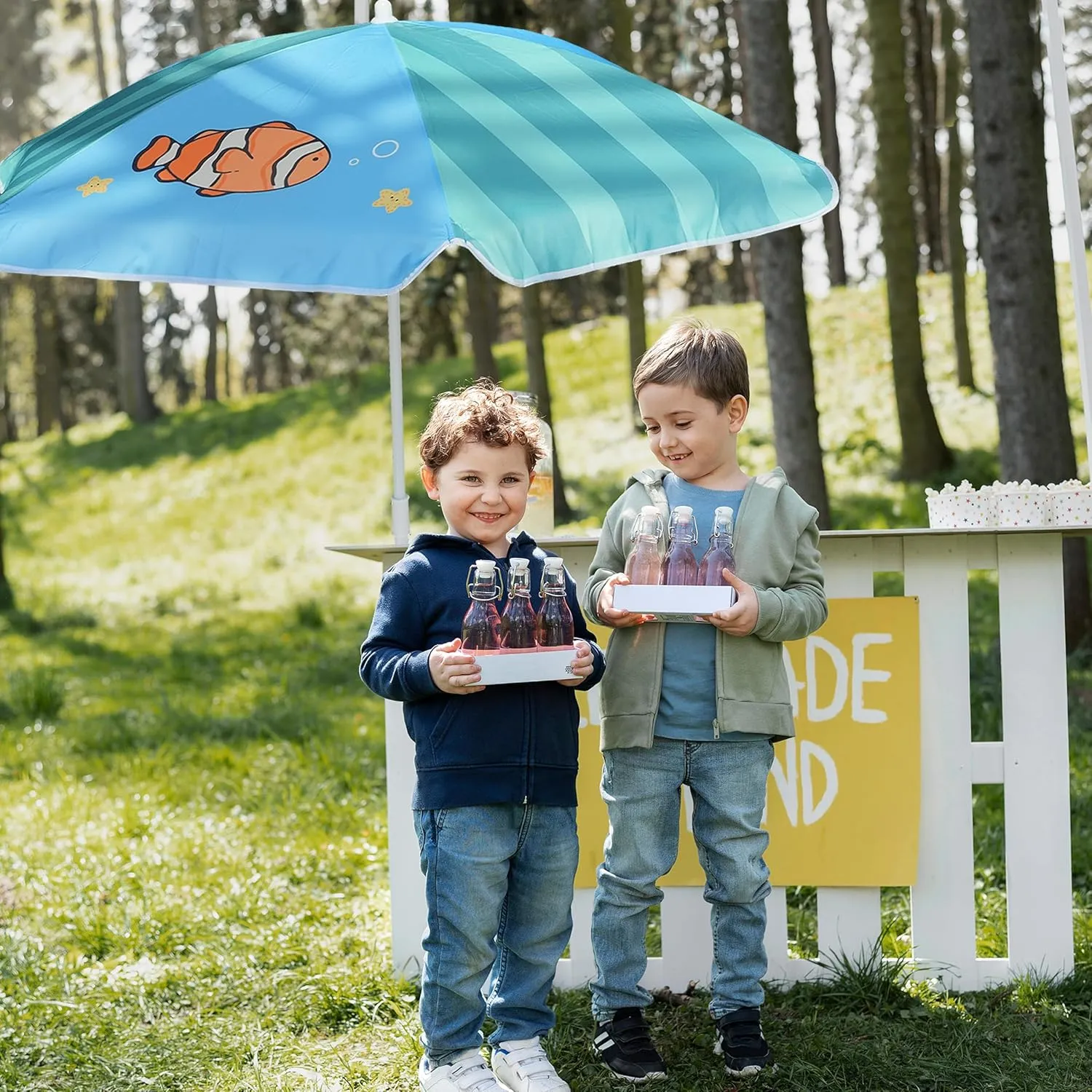 AMMSUN 5ft Seaside Umbrella for Sand Box Water Table - Kids Durable Umbrellas for children Picnic Beach Camping Garden Outdoor Play Shade Green Clownfish