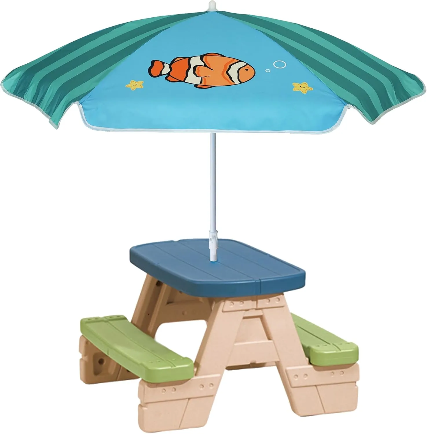 AMMSUN 5ft Seaside Umbrella for Sand Box Water Table - Kids Durable Umbrellas for children Picnic Beach Camping Garden Outdoor Play Shade Green Clownfish
