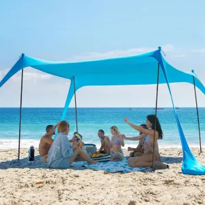 AMMSUN Beach Tent Portable Beach Canopy,11ft X 11ft Sun Shelter Easy Setup, 11'x11' Lycra Sun Shade with UPF50  Protection 4 Sand Bags & 4 Poles for Family at The Camping, Beach & Outdoor