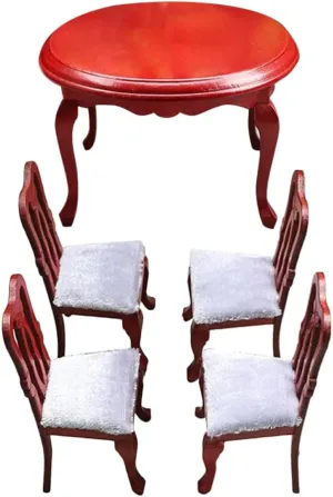 Angoily 1 Set Miniature Dining Table and Chairs Set European Style Wood Dollhouse Furniture Compact and Elegant Design for Spaces for Dollhouse Decor and Dining Scenes
