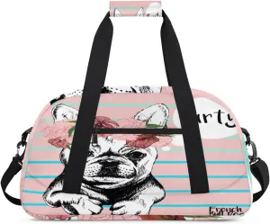 Animal Dog Gym Duffel Bag for Men Women Rose Sports Tote Bag with Adjustable Shoulder Strap for Dance Gymnastics Traveling Outdoor Camping Overnight Stay