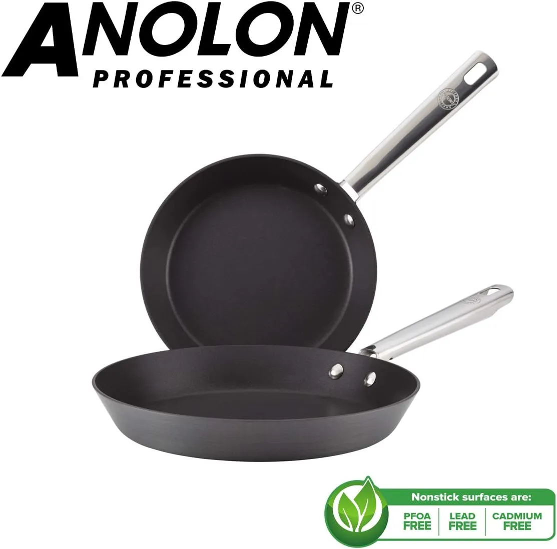 Anolon Professional Hard Anodised Saucepans and Fry Pans, Black, Set of 5, Anodized Aluminum