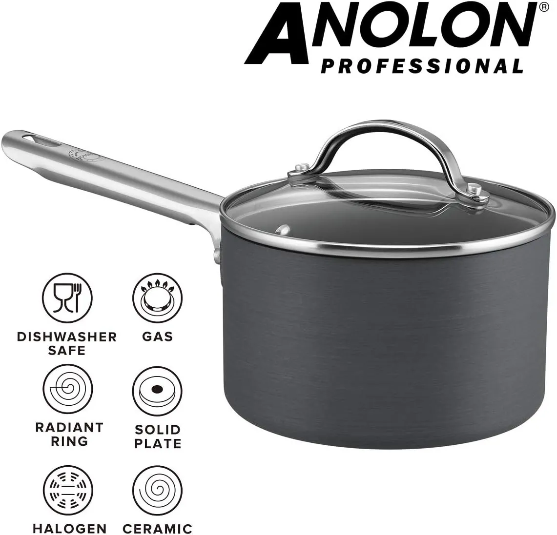 Anolon Professional Hard Anodised Saucepans and Fry Pans, Black, Set of 5, Anodized Aluminum