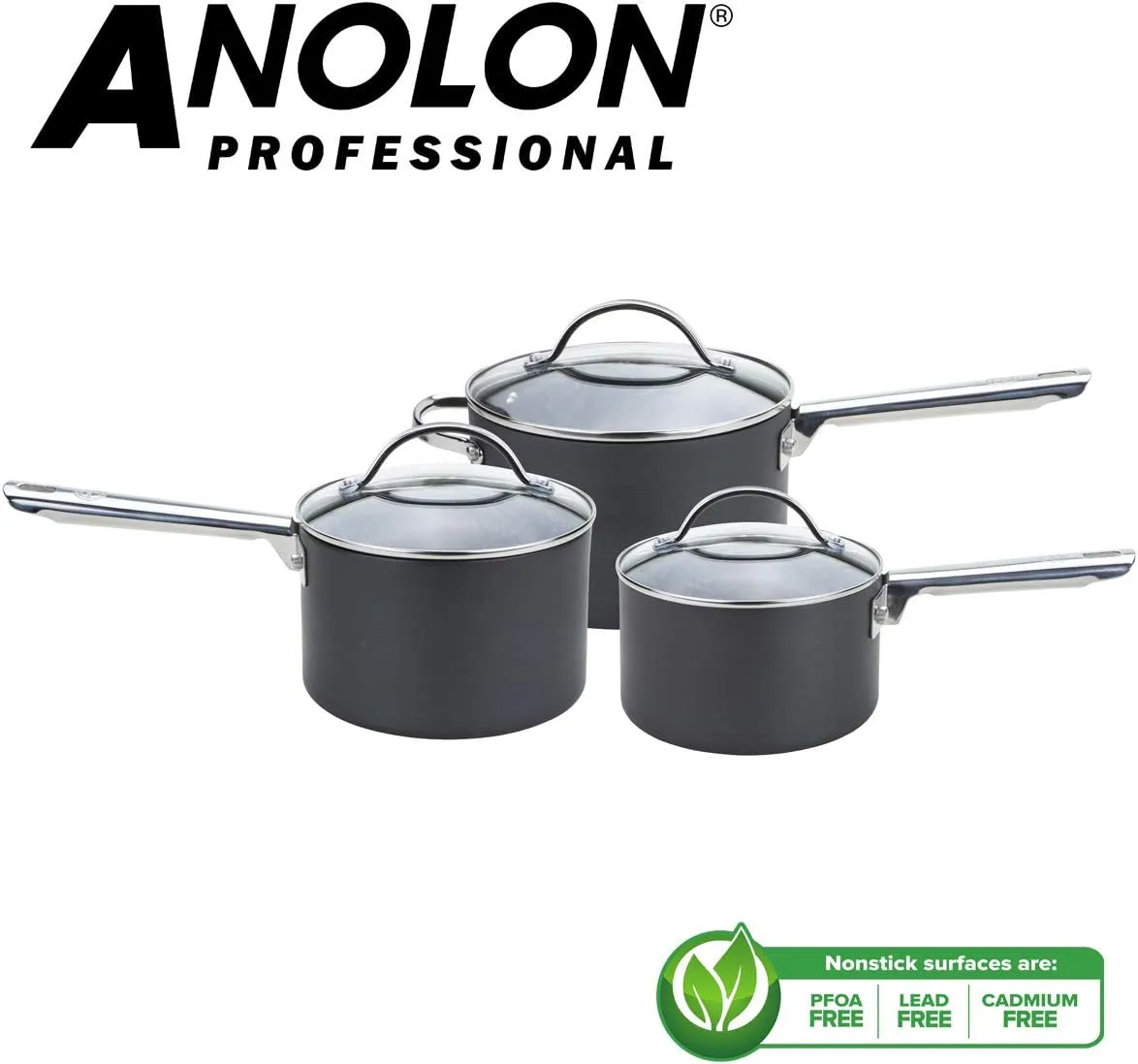 Anolon Professional Hard Anodised Saucepans and Fry Pans, Black, Set of 5, Anodized Aluminum