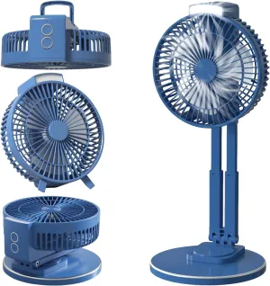 Ansee 3IN1 Portable Fan for Camping, 7inch Rechargeable Table Fan with Light Hanging Hook for Tents Travel, Adjustable Height and Removable Head USB Desk Fan Great for Office Home Outdoor (Blue)