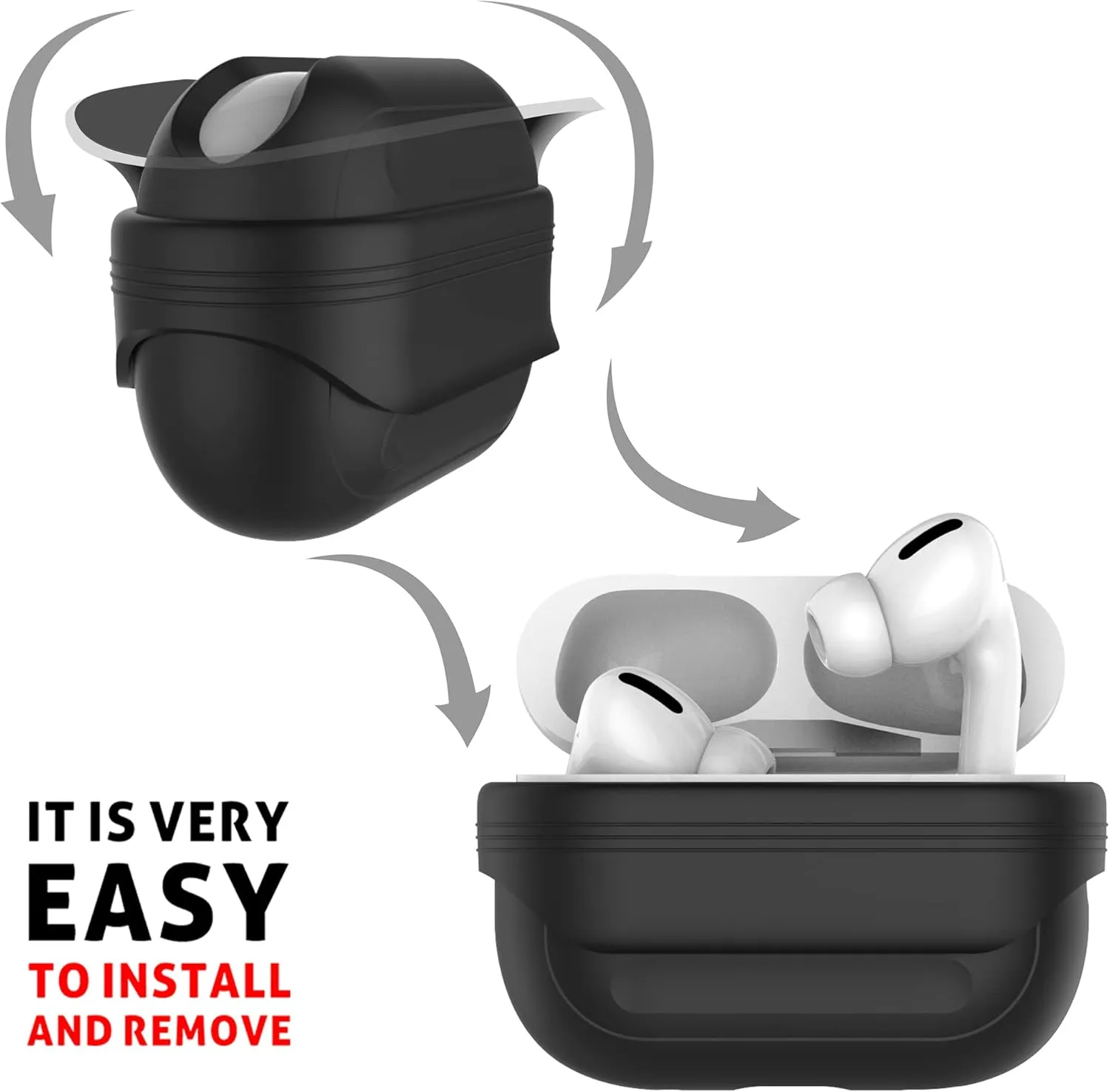 Anti-Lost Case for AirPods Pro (2nd Generation),one-Piece Design case,Wireless Charging, LED Visible,Lanyard Included. (Black)