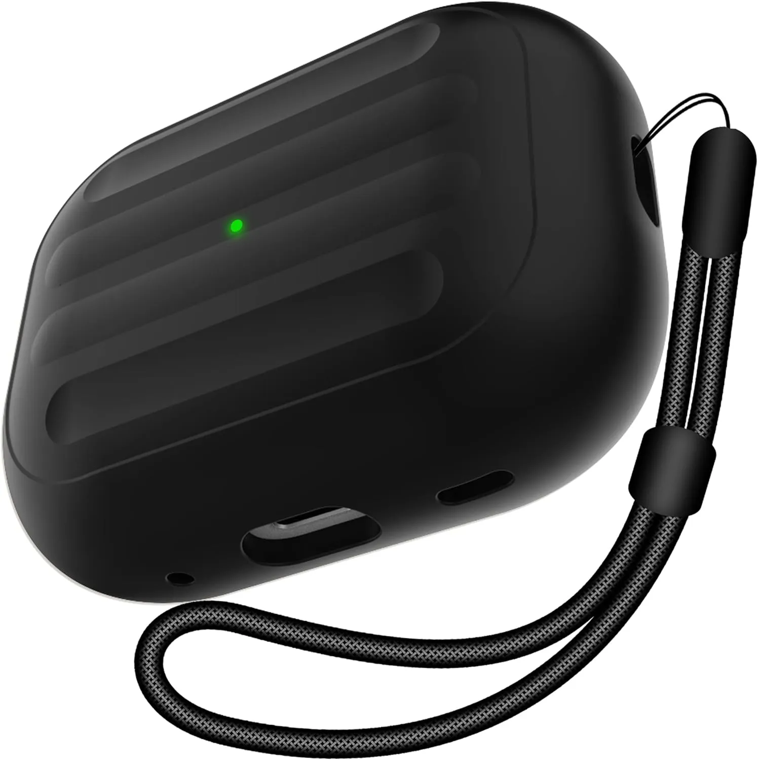 Anti-Lost Case for AirPods Pro (2nd Generation),one-Piece Design case,Wireless Charging, LED Visible,Lanyard Included. (Black)