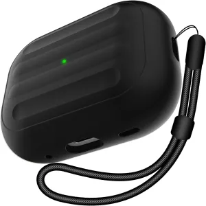 Anti-Lost Case for AirPods Pro (2nd Generation),one-Piece Design case,Wireless Charging, LED Visible,Lanyard Included. (Black)