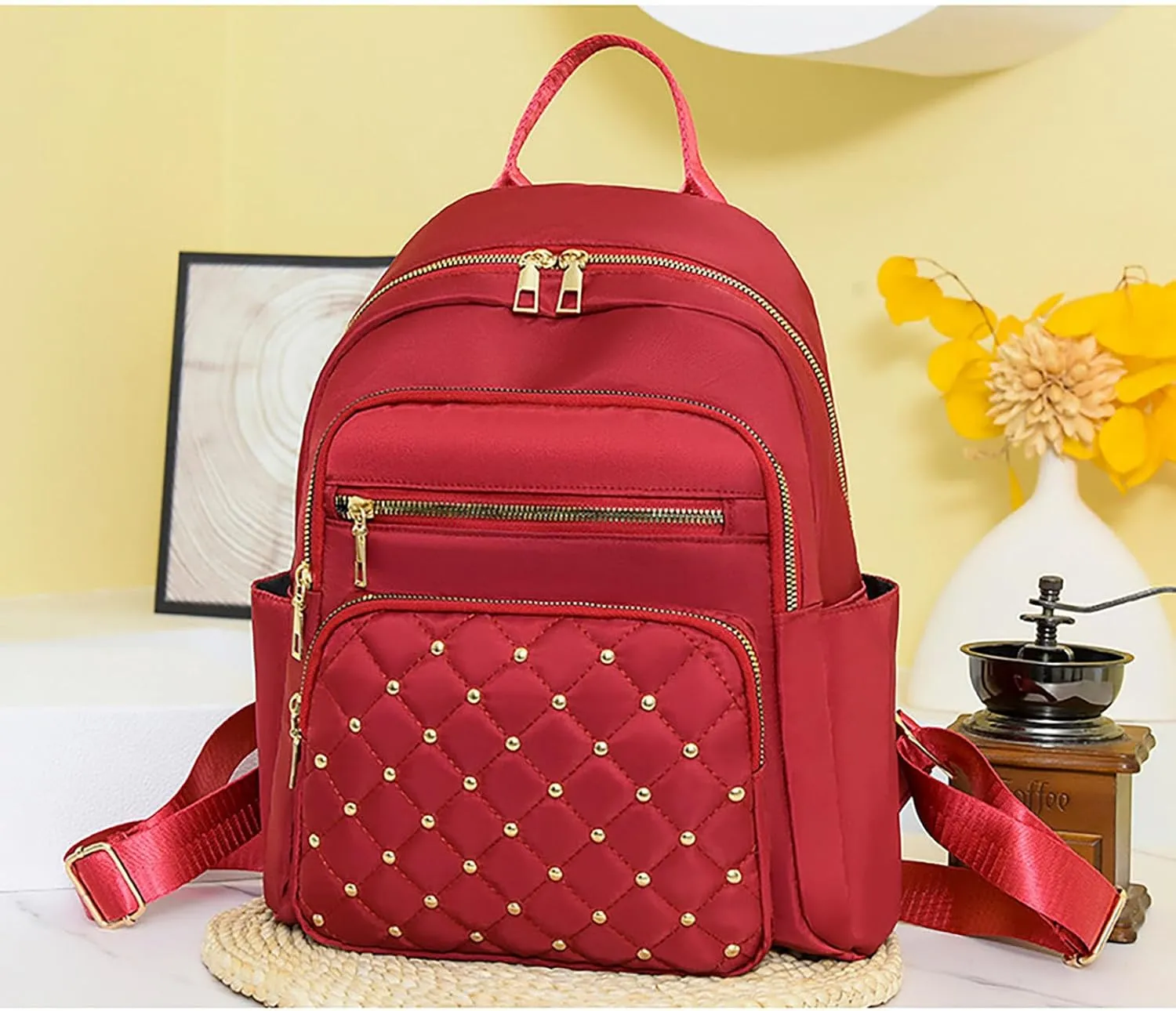 Anti-Theft Oxford College Backpack Lightweight Travel Daypack for Women Work Commute Outdoor Hiking Essentials (Red)