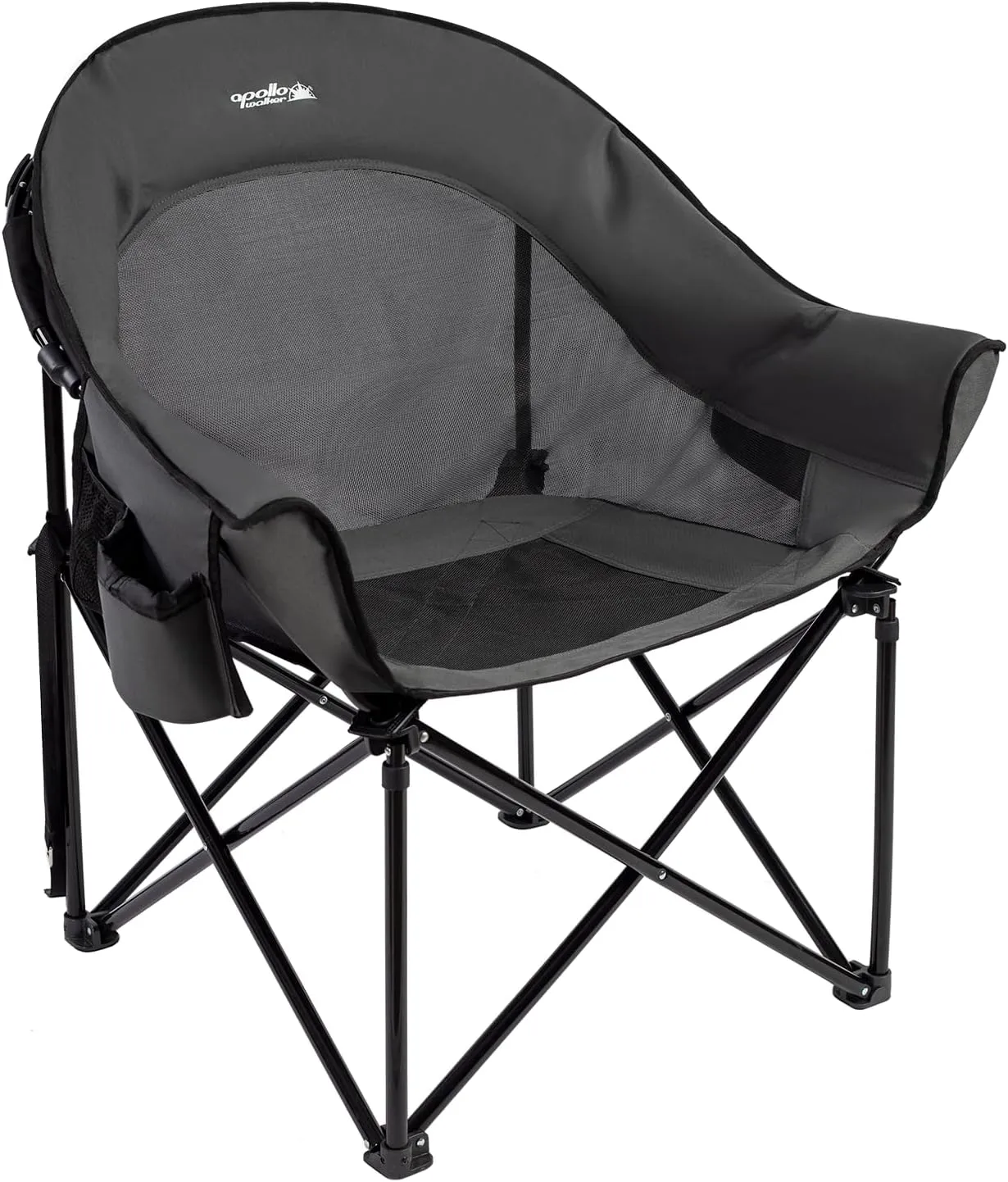 apollo walker Beach Chair,Portable Adults Stable Comfortable Folding Patio Lawn Chairs for Outdoor,Breathable Comfy Moon Round Chair Support to 500LBS,for Camping & Fishing & Barbeque,Gray