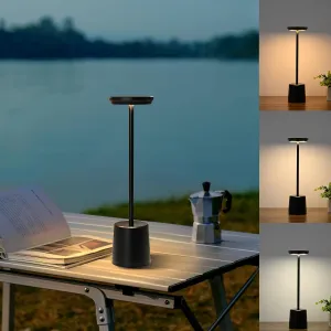 Arcfox Cordless Table Lamp with Touch Control, Battery Operated 4800mAh Rechargeable, 3 Colors Dimmable LED Desk Lamps for Home Restaurant Bar Camping-Black