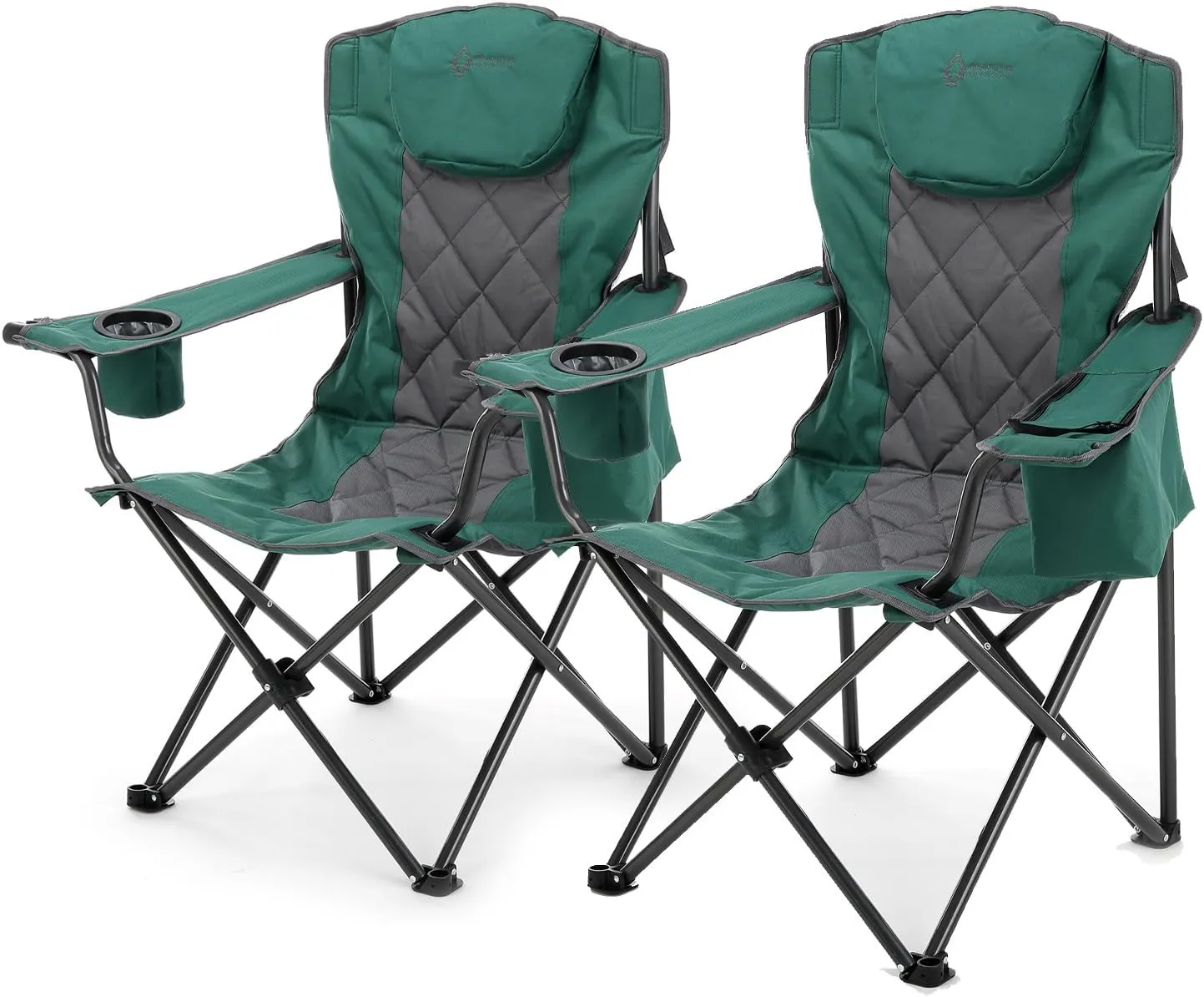 ARROWHEAD OUTDOOR 2-Pack Portable Folding Camping Quad Chair w/ 6-Can Cooler, Cup & Wine Glass Holders, Heavy-Duty Carrying Bag, Padded Armrests, Headrest & Seat, Supports up to 550lbs
