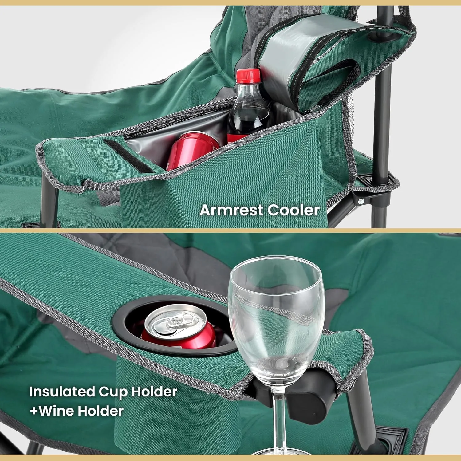 ARROWHEAD OUTDOOR 2-Pack Portable Folding Camping Quad Chair w/ 6-Can Cooler, Cup & Wine Glass Holders, Heavy-Duty Carrying Bag, Padded Armrests, Headrest & Seat, Supports up to 550lbs