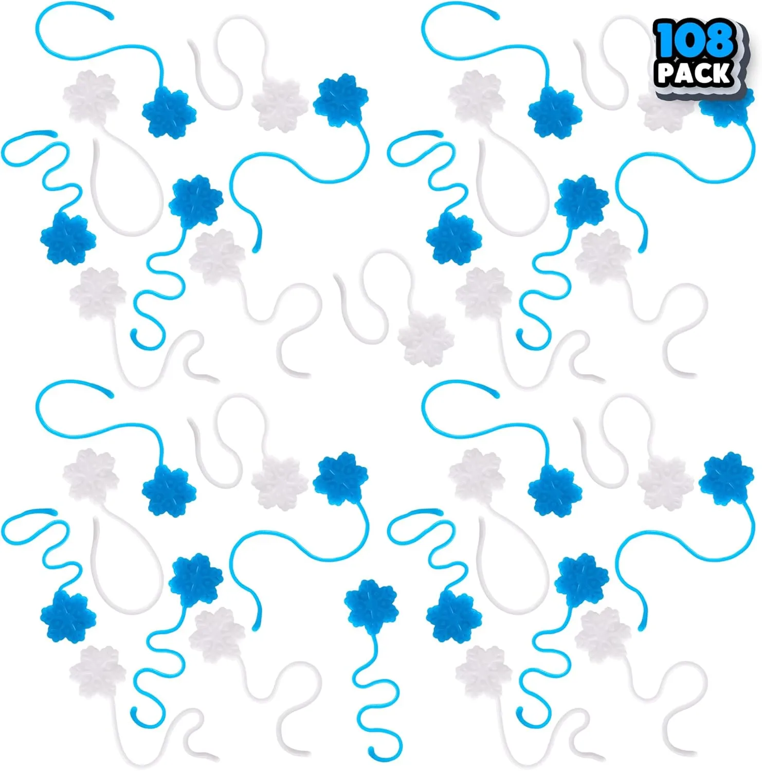 ArtCreativity Sticky Snowflake Christmas Toys - Set of 108 for Kids in Blue and White - Indoor Christmas Decorations - Fidget Toys for Boys and Girls - Holiday Stocking Stuffers