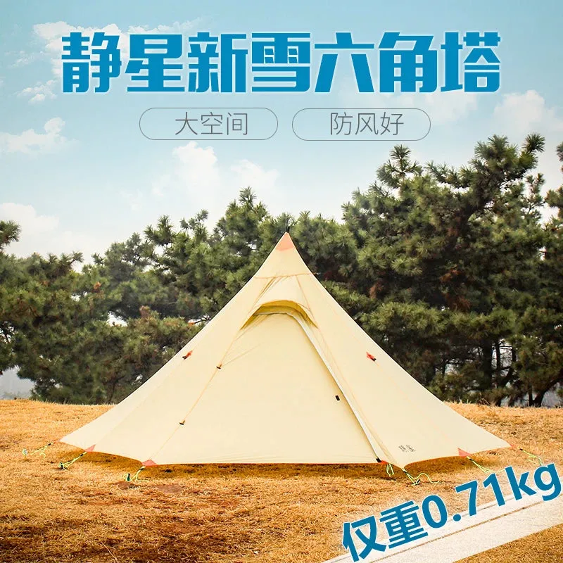 ASTA Gear Xinxue Pyramid Hexagon Camping Tent - Double Layer, Large-Space, Silicon Coating, Windproof, 1-2 Person Tent (No Poles)