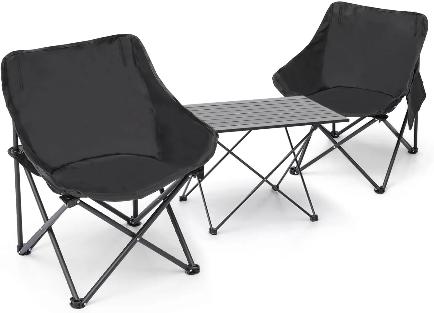 Athena Collection Folding Camping Chair and Table Set of 3, Portable Outdoor Camping Chair for Adults with Side Pocket & Carry Bags, Heavy Duty Foldable Camp Lawn Chair for Hiking Fishing Picnic