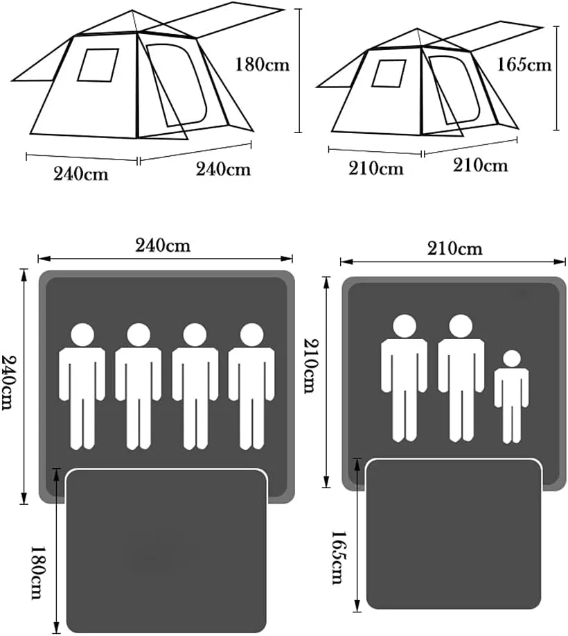 Automatic Camping Tent for 3-4 Persons Hydraulic Instant Tent Easy Setup Two-Door Hiking Tent for Camping Mountaineering Outdoor Travel