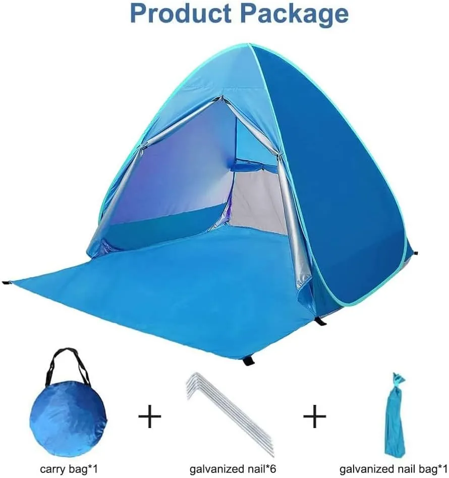 Automatic Pop Up Beach Tent Instant Portable Quick Sun Shelter for 2-3 Persons (Blue)
