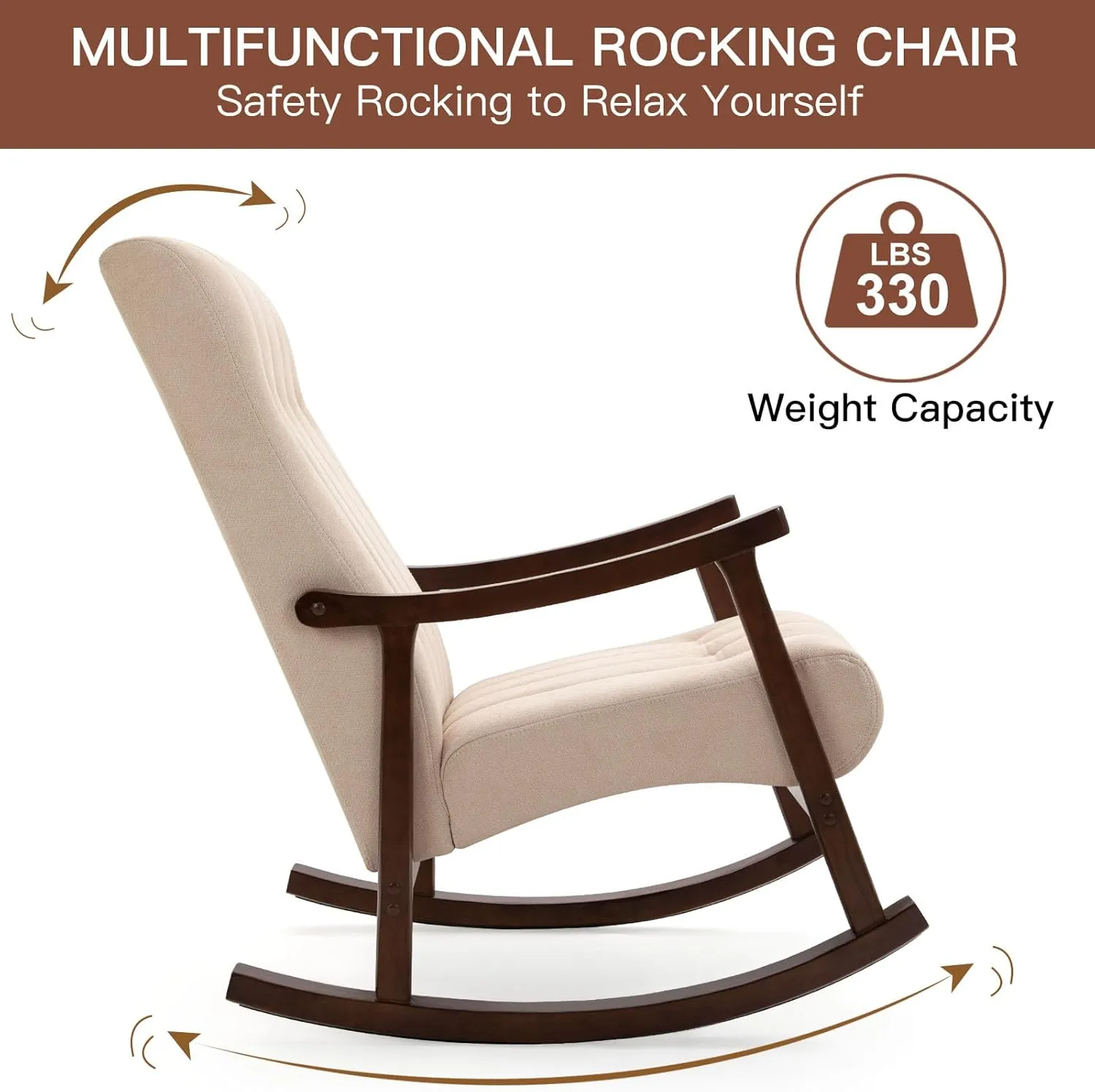 AVAWING 2PCS Upholstered Rocking Chair, Modern Glider Rocker with Fabric Padded Seat, Accent Rocking Chair for Living Room, Bedroom & Nursery, Wooden High Back Armchair, Beige