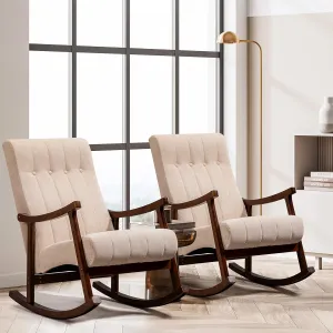 AVAWING 2PCS Upholstered Rocking Chair, Modern Glider Rocker with Fabric Padded Seat, Accent Rocking Chair for Living Room, Bedroom & Nursery, Wooden High Back Armchair, Beige
