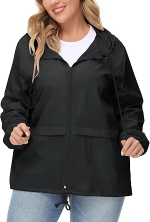 Avoogue Plus Size Raincoat Women Waterproof Rain Jacket Packable Outdoor Hooded Windbreaker